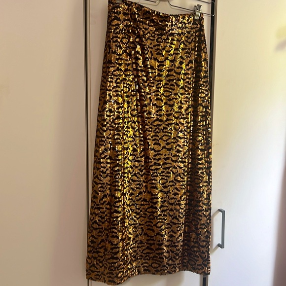 Zara Leopard print fully sequined knit pencil skirt gold black - Picture 5 of 5